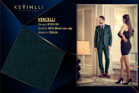K101/35 Vercelli CVM - Vải Suit 95% Wool - Xanh rêu Trơn